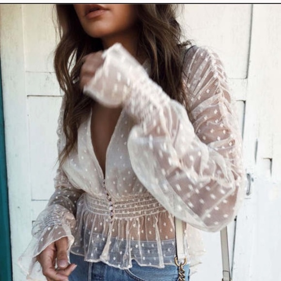 🌿One Left !Sweetest Polka Dot Gauze Blouse - Picture 3 of 6